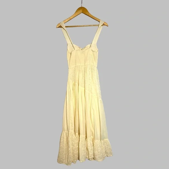 American Eagle Boho Peasant Maxi Dress Cream Eyelet Tiered Flowy Small cream - Picture 3 of 3